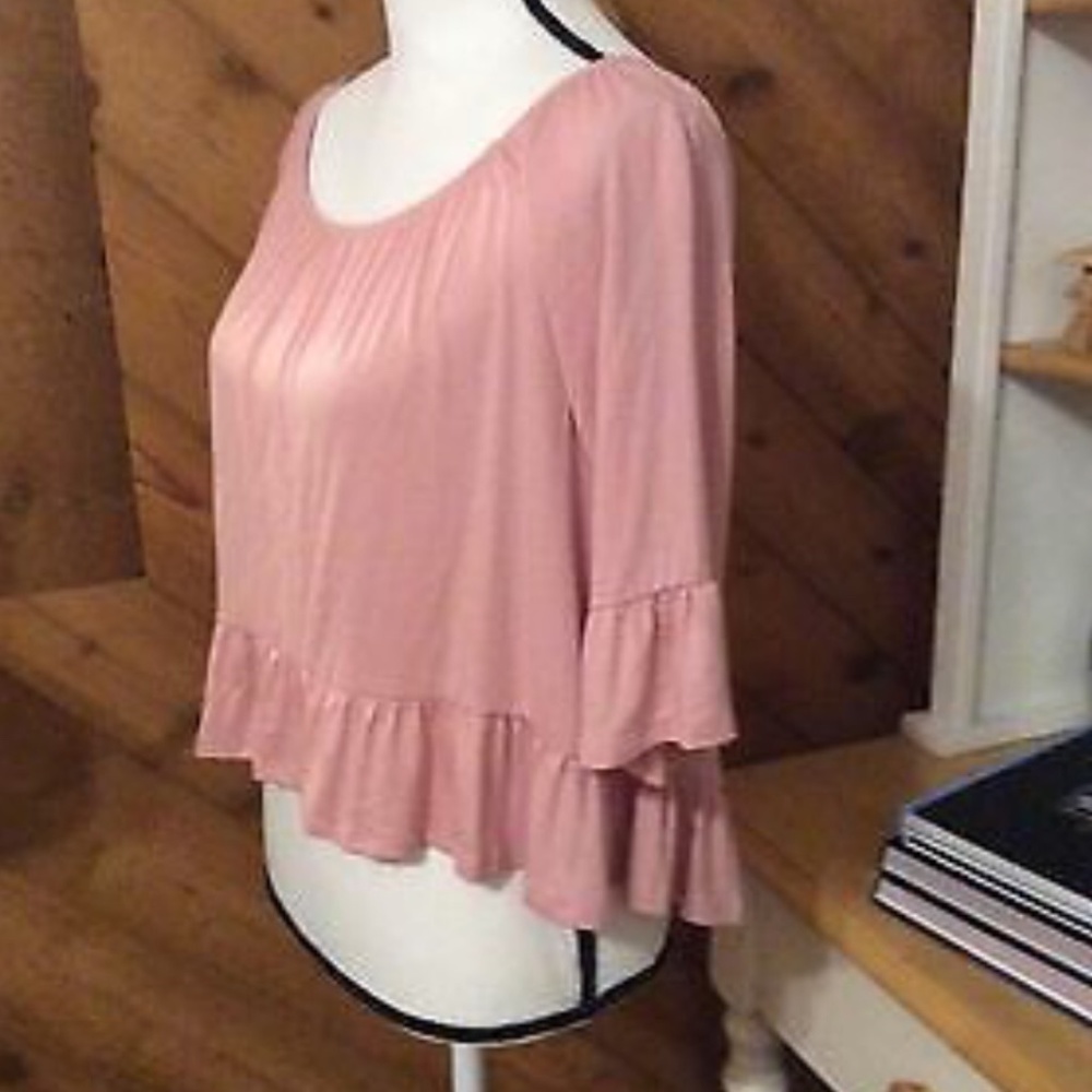 New DUETS USA Pink RUFFLE Crop high low TOP size L